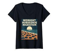 Femme Midnight Horseshoe Chemise Crab Migration Full Moon Delaware T-Shirt avec Col en V
