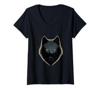 Femme Midnight Wolf Forest Moon Nature Scène T-Shirt avec Col en V