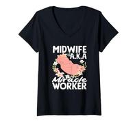 Femme Midwife AKA Miracle Worker Baby Art floral T-Shirt avec Col en V
