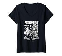 Femme Mieux vaut être un loup d'Odin qu'un agneau de Dieu Vikings T-Shirt avec Col en V