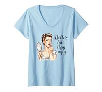 Femme Mieux Vaut Tard qu'une vilaine maquilleuse rétro Vintage T-Shirt avec Col en V
