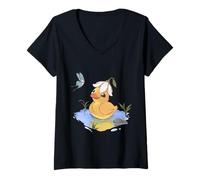Femme Mignon, Adorable, flaques d'eau Le Canard T-Shirt avec Col en V