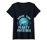 Femme Mignon Amateur de Mana Seacow Save The Floaty Potatoes T-Shirt avec Col en V