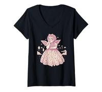 Femme Mignon Ange Cupidon Kawaii Saint Valentin Cœurs T-Shirt avec Col en V