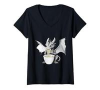 Femme Mignon Bol Ramen Mangeant Une créature à écailles T-Shirt avec Col en V