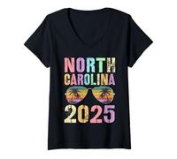 Femme Mignon Caroline du Nord 2026 Vacay Cruise Vacances Famille Tous T-Shirt avec Col en V