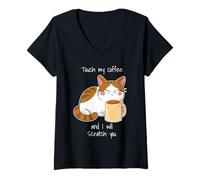 Femme Mignon Chat Angry Cat Café Lundi Caféine T-Shirt avec Col en V