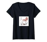 Femme Mignon Chat Japonais Kawaii Manga Manga Manga Ramen drôle T-Shirt avec Col en V