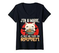 Femme Mignon Chat Ramen J'En AI Marre Cuisine Asiatique T-Shirt avec Col en V