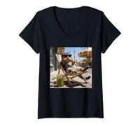 Femme Mignon Chat tigré drôle Vie Jeunesse Papa Maman cornichons rétro cornichons T-Shirt avec Col en V