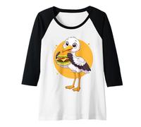 Femme Mignon Cigogne Mangeant Un Hamburger drôle Kawaii Animal Food Lover Manche Raglan