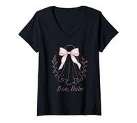Femme Mignon Coquette Ghost Boo Babe Rose Féminin Bow Ghostcore T-Shirt avec Col en V