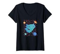 Femme Mignon Créature Mer Espace Aventure Art Japonais T-Shirt avec Col en V
