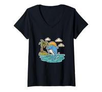 Femme Mignon Dauphin sautant par Island Sun T-Shirt avec Col en V