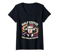 Femme Mignon drôle Amateur de café Enseignant Anglais école Hommes Femmes T-Shirt avec Col en V