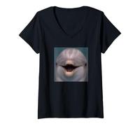 Femme Mignon drôle Visage de Dauphin Gros Plan Meme Flou Photo T-Shirt avec Col en V
