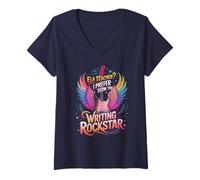 Femme Mignon ELA Teacher Writing Rockstar Book Lover Test Day Team T-Shirt avec Col en V