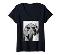 Femme Mignon éléphant avec Lunettes de Soleil Animal Africain photomaton T-Shirt avec Col en V