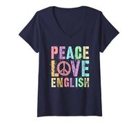 Femme Mignon enseignant ELA Peace Love English Library Grammar Police T-Shirt avec Col en V
