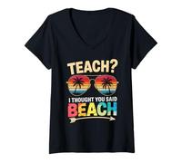 Femme Mignon enseignement pensée Plage Vacances Professeur Plage T-Shirt avec Col en V
