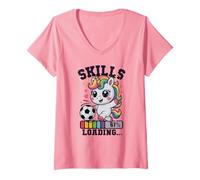 Femme Mignon Football Licorne 67 Compétences Chargement Gagnant Maman Cheveux T-Shirt avec Col en V