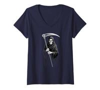 Femme Mignon Grim Reaper Effrayant Tombe Candy Digger Monster Halloween T-Shirt avec Col en V