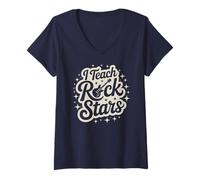 Femme Mignon I Teach Rock Stars Teacher Band Team Choir Inspire Head T-Shirt avec Col en V
