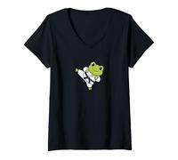 Femme Mignon Karaté Grenouille Chibi Arts Martiaux Humour T-Shirt avec Col en V