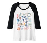 Femme Mignon littoral d'été esthétique ancre palmier papillons plage Manche Raglan