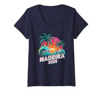 Femme Mignon Madeira 2026 Vacay Cruise Vacances Cousin Assorti T-Shirt avec Col en V