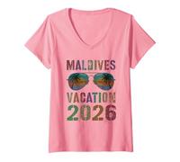 Femme Mignon Maldives Vacances 2026 Voyage Vacances Assorti T-Shirt avec Col en V