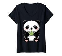 Femme Mignon Matcha Panda Matcha Amoureux Esthétique T-Shirt avec Col en V