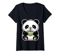 Femme Mignon Matcha Panda Matcha Amoureux Esthétique T-Shirt avec Col en V