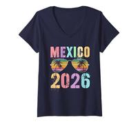 Femme Mignon Mexique 2026 Vacay Meilleures Vacances Assorties Filles T-Shirt avec Col en V