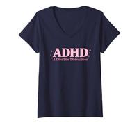 Femme Mignon Neurodiverse Distrait TDAH Sensibilisation Span d'attention T-Shirt avec Col en V