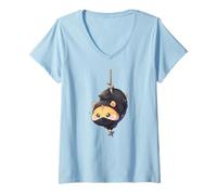 Femme Mignon Ninja Hamster Kawaii Chibi Anime Shinobi Pet Art T-Shirt avec Col en V