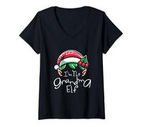 Femme Mignon Noël Grand-mère Elfe Assorti pour Rassemblement de Noël Familial T-Shirt avec Col en V