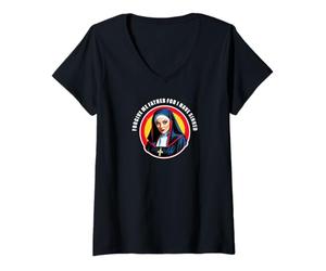 Femme Mignon Nun Bad Habit. Forgive Me Father for I Have Sinned. T-Shirt avec Col en V