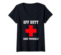 Femme Mignon OFF DUTY SAVE Yourself Family Lifeguards My Cruise Swim T-Shirt avec Col en V