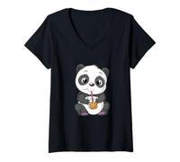 Femme Mignon Panda Bear Choco Shake Sweets Bubble Tea Baby Teddy T-Shirt avec Col en V