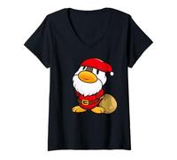 Femme Mignon Petit Canard du Père Noël pour Noël T-Shirt avec Col en V