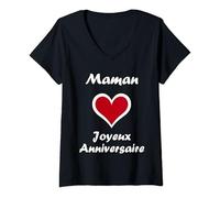 Femme Mignon Petit Enfant amour Joyeux anniversaire maman T-Shirt avec Col en V