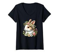 Femme Mignon Petit Lapin De Pâques pour Les Enfants Cadeau De T-Shirt avec Col en V