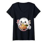 Femme Mignon Phoque Mangeant Ramen Nouilles Soupe amatrices Filles Femmes Gourmand T-Shirt avec Col en V