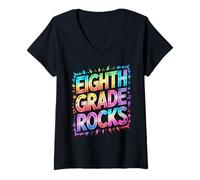 Femme Mignon Rocks de huitième année dernier Jour Mignon citrouilles Professeur T-Shirt avec Col en V