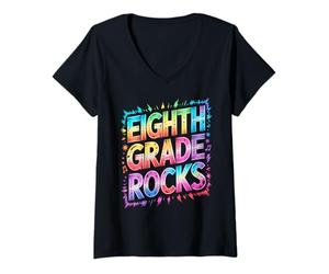 Femme Mignon Rocks de huitième année dernier Jour Mignon citrouilles Professeur T-Shirt avec Col en V