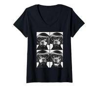 Femme Mignon Rottweilers avec Lunettes de Soleil rétro Meme Dog Bob Coupe de Cheveux T-Shirt avec Col en V