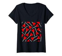 Femme Mignon Rouge en Forme de Coeur Sucette Bonbon Saint Valentin Kawaii T-Shirt avec Col en V