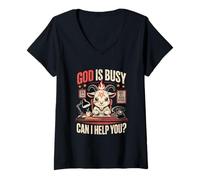Femme Mignon Secrétaire Occulte Chèvre Humour Can I Help You T-Shirt avec Col en V