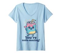 Femme Mignon Soda Can Kawaii Pun Pastel Drôle Boisson Dessin animé T-Shirt avec Col en V